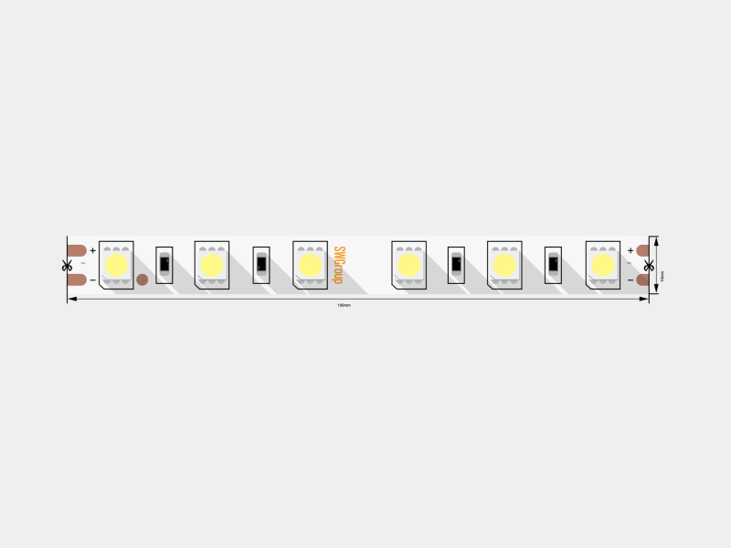 SWG Standard Светодиодная лента  5050, 60 LED/м, 14,4 Вт/м, 24В , IP20, Цвет: Теплый белый, SWG560-24-14.4-WW-M