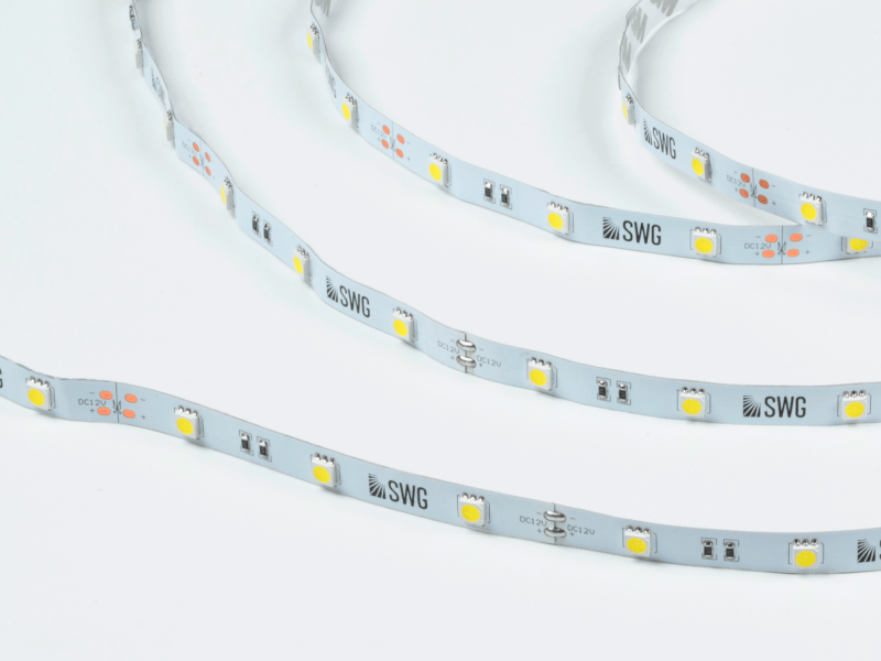 SWG Standard Светодиодная лента 5050, 30 LED/м, 7,2 Вт/м, 12В , IP20, Цвет: Холодный белый, SWG530-12-7.2-W-M