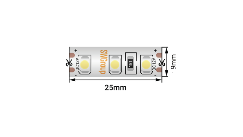 SWG Standard Светодиодная лента 3528, 120 LED/м, 9,6 Вт/м, 24В , IP66, Цвет: Теплый белый, SWG3120-24-9.6-WW-66-M