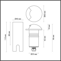 6662/1GL3 ODL Грунтовый светильник LED 3Вт 3000К 12/24В IP67 NATURE