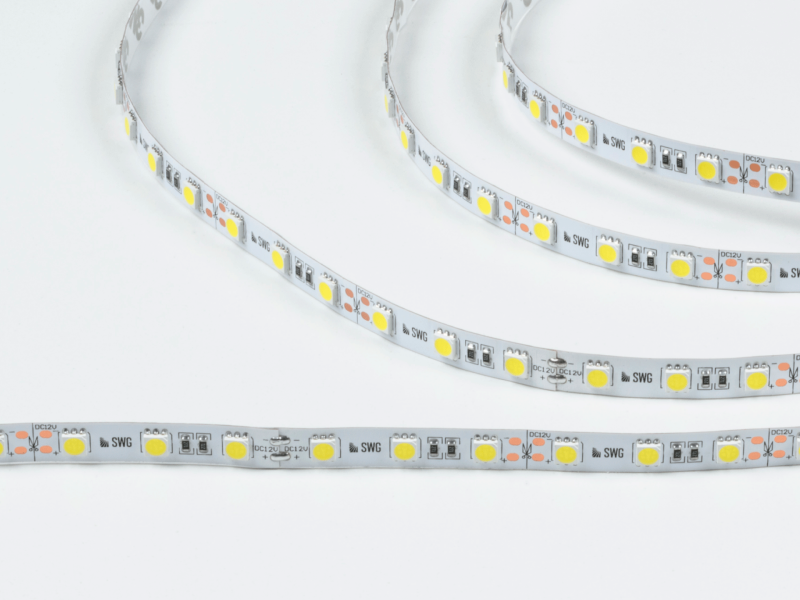 SWG Standard Светодиодная лента 5050, 60 LED/м, 14,4 Вт/м, 12В , IP20, Цвет: Холодный белый, SWG560-12-14.4-W-M