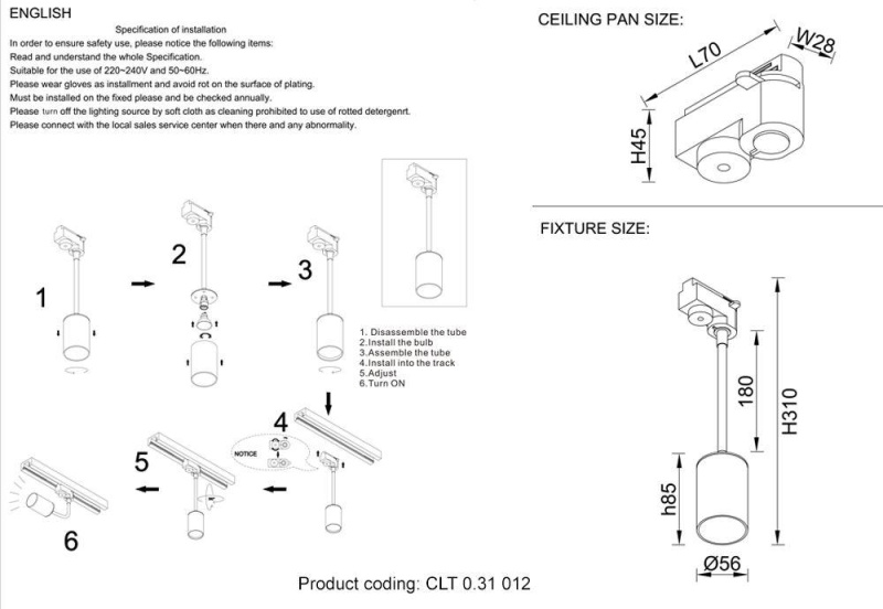 Светильник на шине Crystal Lux CLT 0.31 012 BL