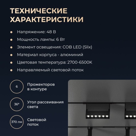 Трековый светильник Yeelight Pro E20 магнитный, гриль, поворотный, малый, 6 спотов в контуре, черный YP-0200